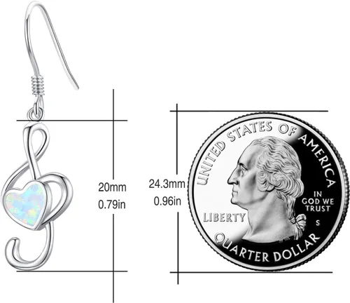 Vista 2 de Aretes colgantes de plata de ley 925 con ópalo y música, regalos para amantes de la danza, músicos, niñas, mujeres, profesores, Plata de ley, plata