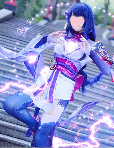 Vista 3 de Genshin Impact Raiden Shogun Anime Cosplay Disfraz de Halloween fiesta uniforme vestido trajes con accesorios