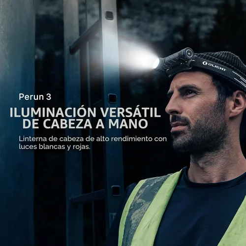 Vista 2 de OLIGHT Perun 3 - Linterna frontal recargable, 3000 lúmenes LED con luz roja, lámpara frontal impermeable con diadema para campamento al aire libre