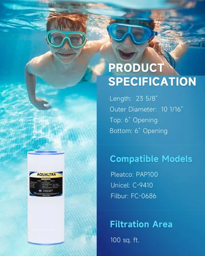 Vista 3 de AQUALTRA Filtro de piscina compatible con CC100, C-9410, CCRP100, PAP100, PAP100-4, Ultral-C3, R173215, FC-0686, 100 pies cuadrados, 23 5/8 pulgadas