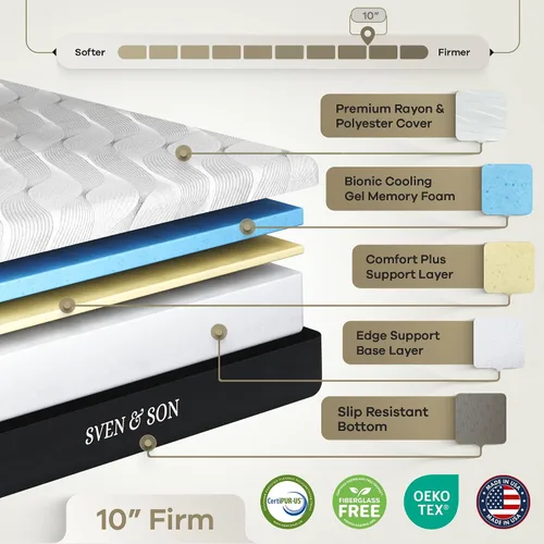 Vista 4 de Sven & Son Essential - Base de cama ajustable tamaño twin XL + colchón de espuma viscoelástica de gel frío de 10 pulgadas, inalámbrica, fácil