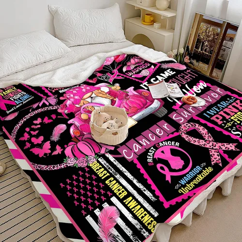 Vista 3 de Manta de cáncer de mama, regalos para sobrevivientes de cáncer de mama para mujeres, manta suave, regalos de cáncer de mama para mujeres, manta