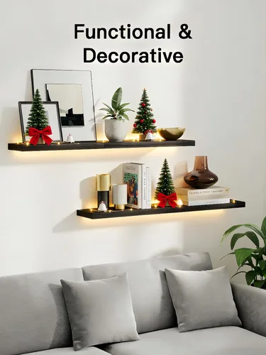 Vista 3 de AMADA HOMEFURNISHING Estantes flotantes, estantes de pared de madera de paulownia para baño/sala de estar/dormitorio/cocina/oficina en casa, estante