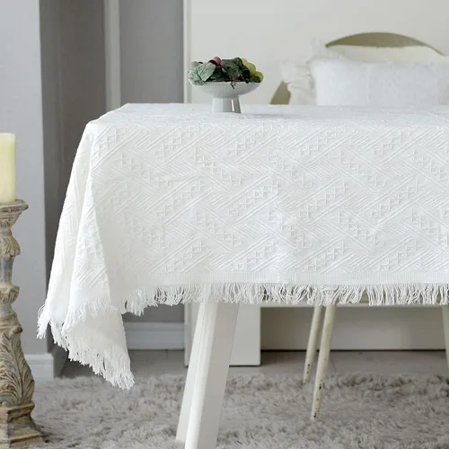 Vista 8 de ARTABLE Mantel rectangular de tela de encaje con borde de macramé, manteles de cocina bordados transparentes para elegantes mesas largas de Blanco