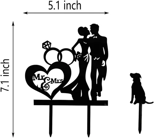 Vista 3 de Anillo de diamantes para boda, pareja de besos, diseño de corazón y madre, decoración para tartas, novia y novio con silueta de perro, acrílico negro