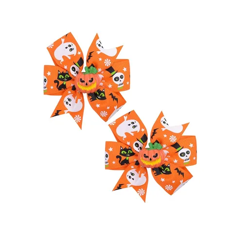 Vista 4 de Pinzas para el cabello de Halloween con diseño de calabaza, fantasma, con lazo, horquillas para niñas y niños, accesorios para el cabello