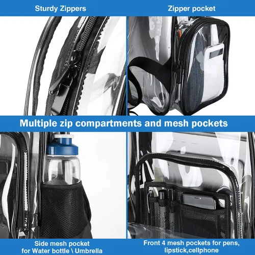 Vista 6 de ProCase Mochila transparente resistente, mochila transparente, grande, para escuela, trabajo, estadio, seguridad