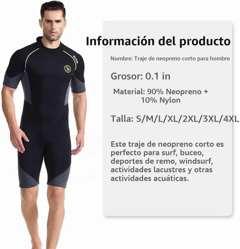 Vista 2 de Traje de neopreno corto para hombres de 0.059 in de neopreno con cremallera trasera para buceo, surf, esnórquel, natación