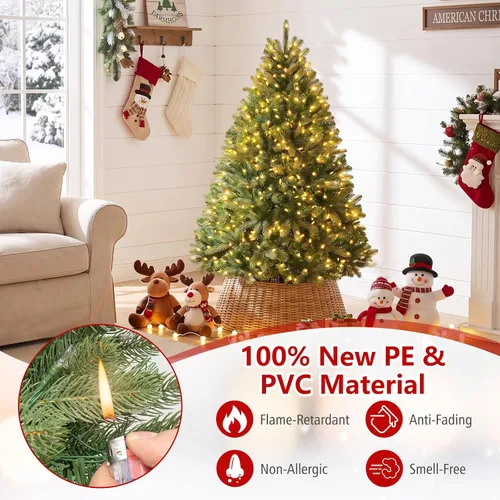 Vista 3 de Goplus Árbol de Navidad de abeto artificial preiluminado de 4.5 pies con Rosa