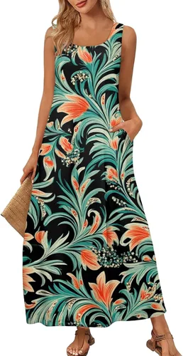 Vista 34 de Vestidos de iglesia para mujer 2025, casual, holgado, sin mangas, largo, fluido, vestido de verano con bolsillos