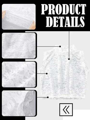 Vista 5 de Bencailor 2 piezas de encaje falso collar desmontable Dickey blanco negro encaje Jabot collar desmontable para mujer