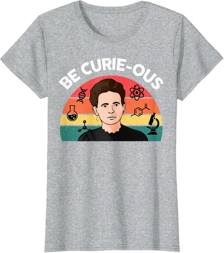 Vista 6 de Camiseta de ciencia para mujer Be Curie-ous Marie Curie Funny Chemist Teacher, Azul Azul Pastel