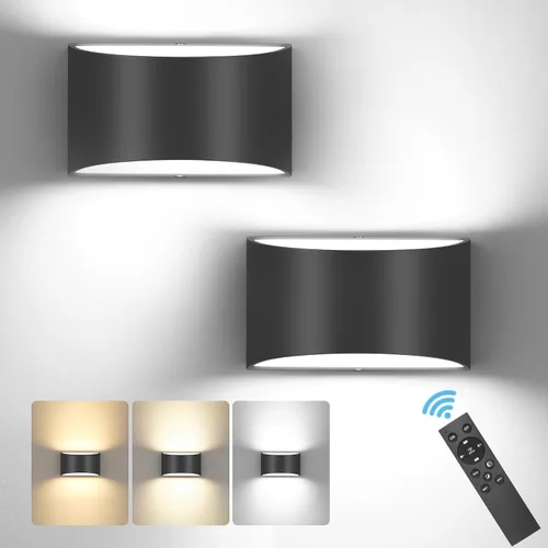Vista 8 de TRLIFE Apliques de pared regulables, 3000K/4000K/6000K seleccionables, apliques de pared modernos de 12W LED de aluminio, juego de 2 luces de pared