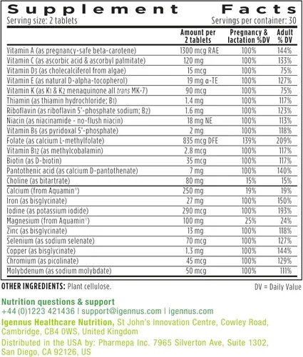 Vista 6 de Igennus Multivitamínico prenatal metilado para mujeres, folato para MTHFR, alta absorción, puro y limpio, hierro suave, colina, calcio y magnesio