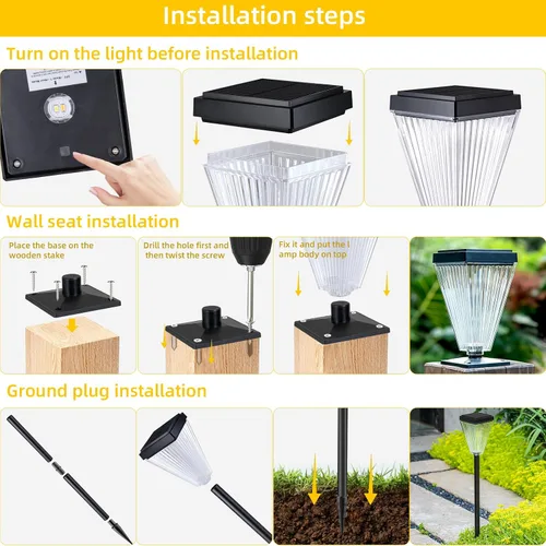 Vista 6 de Paquete de 6 luces solares para postes para exteriores, impermeables, para postes de camino, luces solares para postes de valla al aire libre