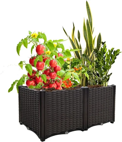Vista 11 de Macetas elevadas de plástico para cama de jardín elevada con patas para plantas al aire libre, kits de caja con agujeros de drenaje para patio