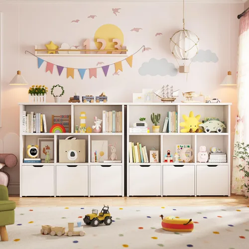 Vista 3 de Teckid Estantería para niños y almacenamiento de juguetes, organizador de juguetes con 3 contenedores móviles y 5 cubos abiertos, almacenamiento
