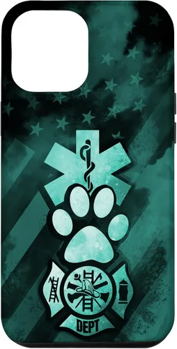 Vista 24 de Funda americana para iPhone 13 EMT EMS Firefighter Dog Paw Turquoise Fire Rescue