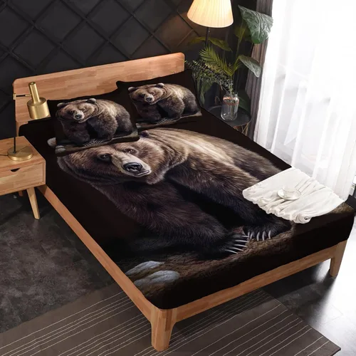 Vista 2 de Bear Sheets - Juego de sábanas de tamaño individual, sábanas de microfibra suave y bolsillo profundo, sábanas y fundas de almohada estampadas sin