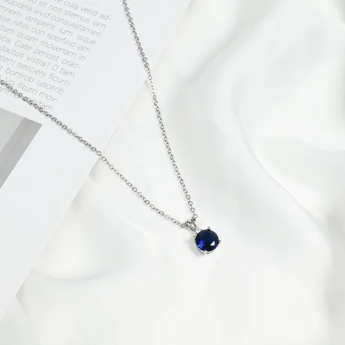 Vista 5 de 8mm Round Cubic Zirconia Sterling Silver Necklace Dainty Necklace Birthstone Jewelry Pendant Necklaces for Women