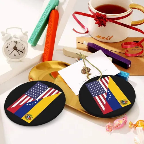 Vista 6 de Bandera de la amistad de Venezuela de Estados Unidos con encanto de cerámica para árbol de Navidad, adornos colgantes de 2.9 pulgadas, decoración