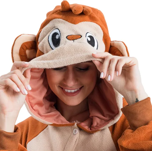 Vista 6 de Spooktacular Creations Pijama unisex de mono para adultos, disfraz de mono de felpa con sombrero y cola para disfrazarse, fiesta temática de juego