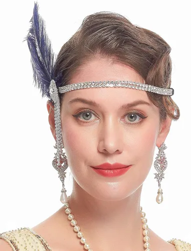 Vista 2 de Cizoe Diadema de plumas de los años 20 con diseño de flapper para novia de gran Gatsby