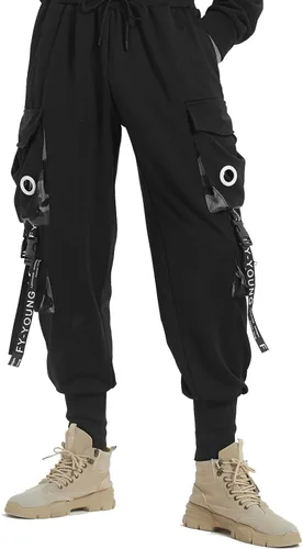 Vista 7 de Hello MrLin Pantalones deportivos para hombre, estilo punk, cargo, holgados, para hip hop, pantalones de harén, pantalones tácticos para atletismo