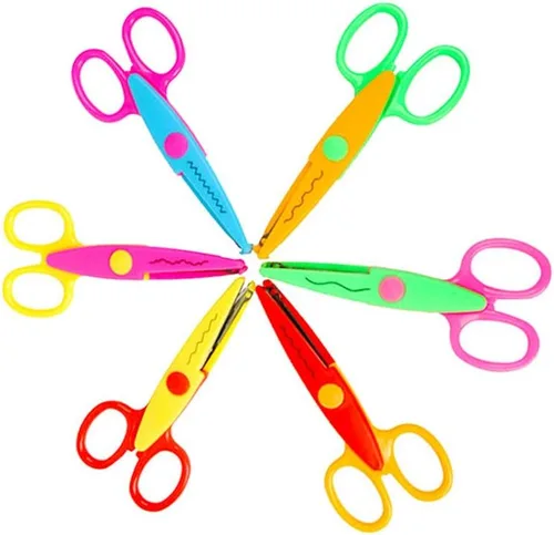 Vista 2 de Jialeey Plástico Niños Diseño Seguridad Arte Tijeras Creativas Artesanía Tijeras Papel Scrapbooking Decorativo Onda Encaje Borde Cortadores Set 6 PCS