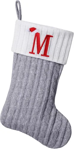 Vista 65 de Medias de Navidad personalizadas de 19 pulgadas con iniciales bordadas, medias de Navidad de punto negro para decoraciones de vacaciones familiares