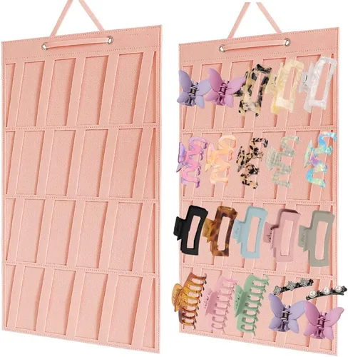 Vista 9 de Organizador de pinzas de garra, organizador grande de pinzas para el cabello, pinzas colgantes de fieltro de alta calidad, colgador de Beige