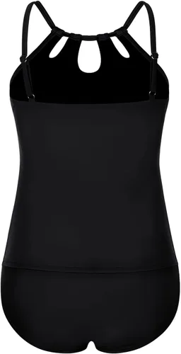 Vista 5 de Hilor Traje de baño tankini para mujer, cuello alto, dos piezas, traje de baño con agujero de cerradura, tankini con pantalones cortos