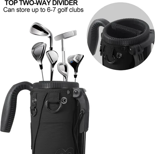 Vista 4 de Bolsa de golf ligera, fácil de llevar, pequeña bolsa de golf con divisores de longitud completa de 2 vías y bolsillos, para el campo de prácticas