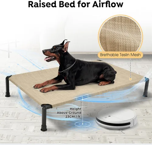 Vista 6 de Veehoo Cama elevada resistente para perros, cama elevada con malla Teslin lavable y transpirable, pies de silicona antideslizantes, cuna refrescante