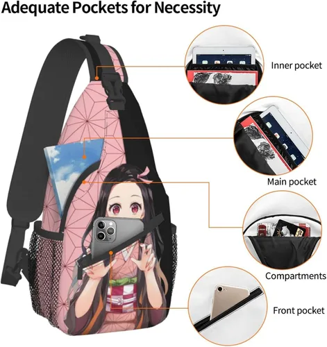 Vista 3 de Aolazw Mochila de anime Nezukos unisex cruzada mochila manga solo hombro bolsa pecho bolsa Cosplay Daypack, N1, Mochilas Sling