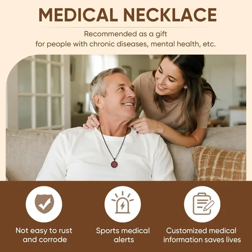 Vista 61 de VNOX Collar con colgante personalizado de acero inoxidable con grabado personalizado para identificación de alerta médica de emergencia para hombres