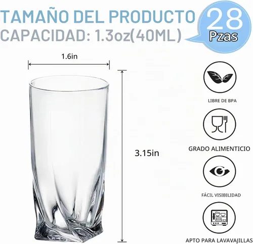 Vista 2 de Juego de 28 vasos de chupito a granel con base pesada, vasos de whisky de 1.3 onzas, vasos de bebidas espirituosas, juego de vasos de tequila, vasos