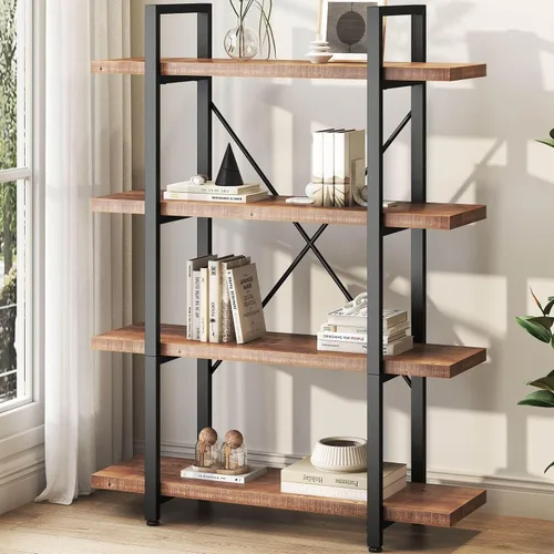 Vista 12 de HSH Estantería industrial de madera maciza de 6 niveles, color marrón Marrón desteñido