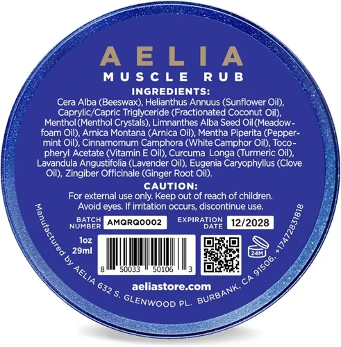 Vista 2 de AELIA Muscle Rub - Aceite de coco, vitamina E, árnica, raíz de jengibre, cúrcuma y lavanda - 1 oz