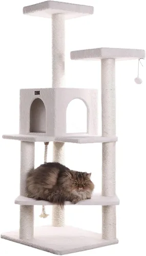 Vista 11 de árbol de gato muebles condo Armarkat, altura 50 pulgadas a 60 pulgadas, Beige