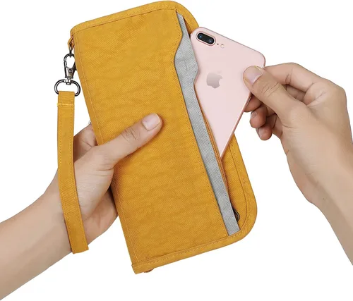 Vista 4 de ZOPPEN Cartera de viaje RFID y organizador de documentos con cremallera con correa de muñeca extraíble, Cartera RFID