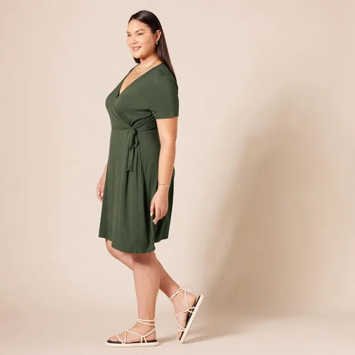 Vista 8 de Tienda Essentials - Vestido de manga casquillo para mujer, estilo cruzado falso