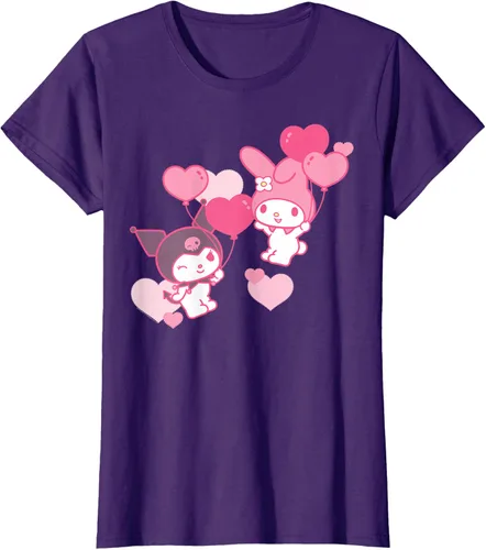 Vista 12 de Camiseta de My Melody y Kuromi con corazones del Día de San Valentín Negro