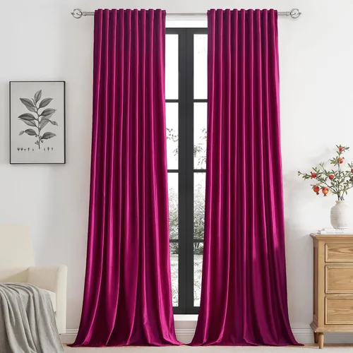 Vista 13 de PRIMROSE Cortinas de terciopelo champán de 63 pulgadas de largo para sala de estar, juego de 2 paneles opacos, bolsillo para barra, pestaña trasera