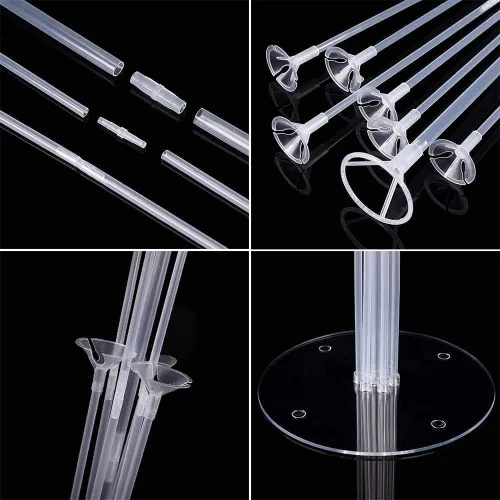 Vista 3 de Kit de soporte para globos, kit de soporte de mesa para globos, palos para globos con tazas, fácil montaje, soporte para globos, 2 juegos de soporte