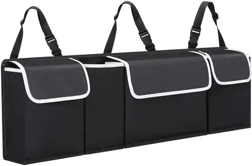Vista 5 de Tianle Organizador de maletero de asiento trasero para automóvil, bolsa de almacenamiento duradera para colgar en el maletero con 4 bolsillos