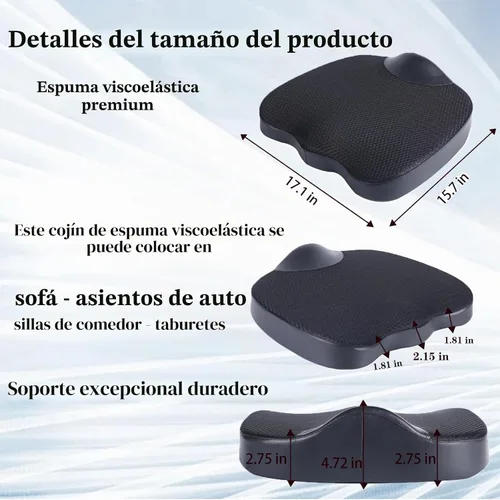 Vista 5 de Cojín de descompresión, cómodo cojín de espuma viscoelástica para conductores de asiento de automóvil, cojín de alivio del dolor de coxis (coxis)