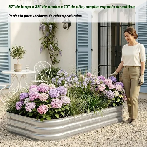 Vista 2 de Kit de cama de jardín elevada galvanizada, grandes camas de jardín elevadas de metal para verduras, maceta galvanizada elevada, cajas de jardín