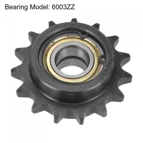 Vista 3 de uxcell Piñón tensor de cadena, diámetro de 0.669 in, paso de 1/2 pulgada, tensor de 15 dientes, acabado de óxido negro, acero al carbono C45