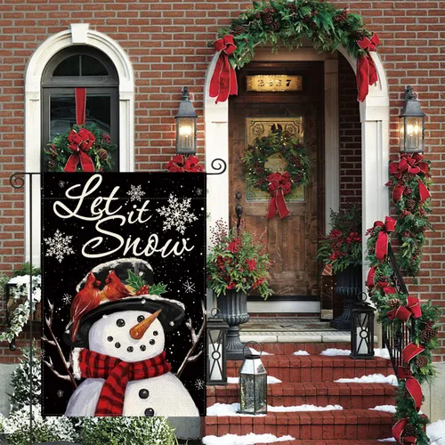 Vista 2 de AVOIN colorlife Deje que nieve muñeco de nieve copo de nieve bandera de Navidad de jardín 12x18 pulgadas de doble cara, bandera decorativa de granja
